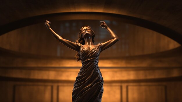 Photo happy woman standing on bronze background