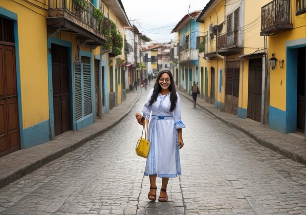 Foto donna felice per strada