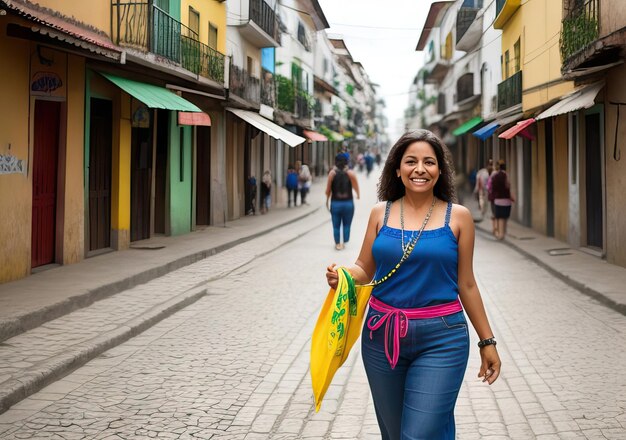 Photo happy woman on the street