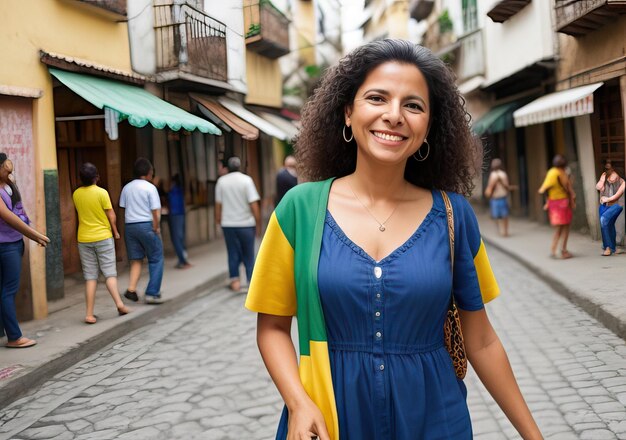 Photo happy woman on the street