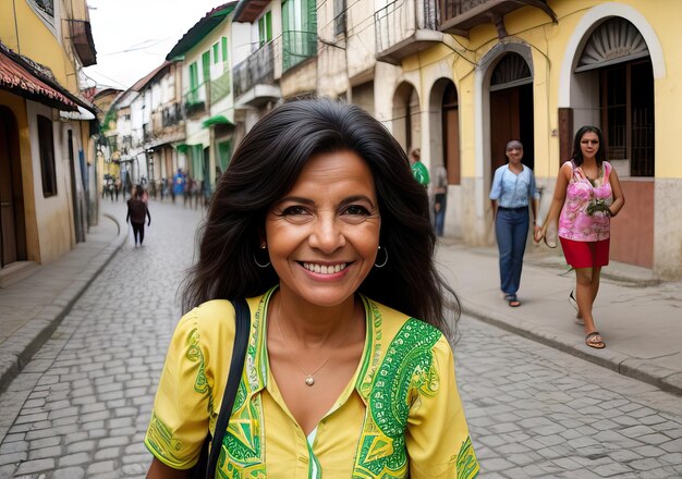 Photo happy woman on the street