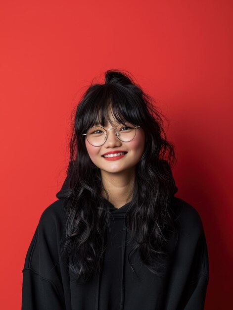 happy woman in a sweatshirt