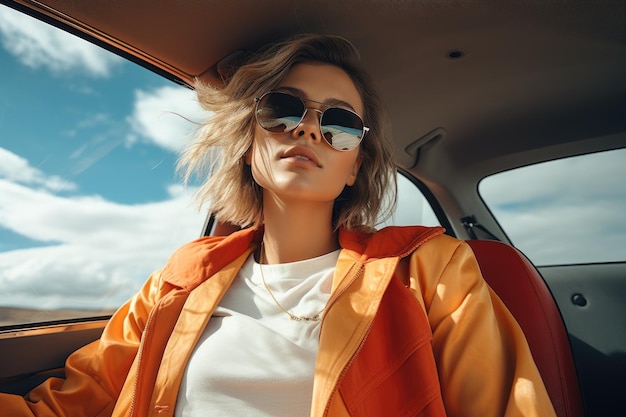 Happy woman travel summer by car in vacation Generative AI