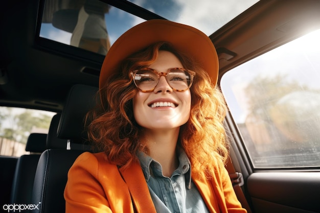 Happy woman travel summer by car in vacation Generative AI