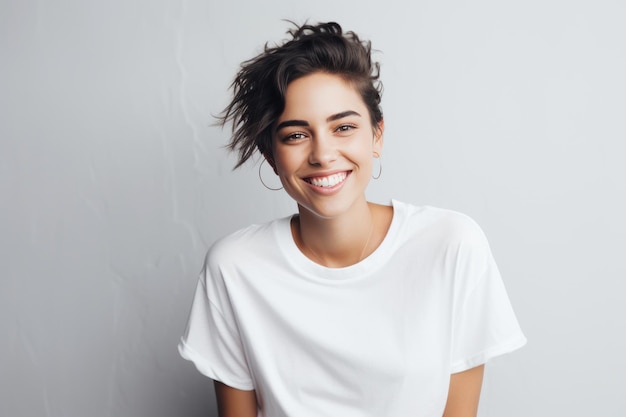 Happy woman in white shirt