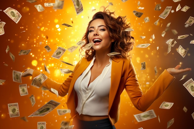 Photo happy woman winning lottery flat vector illustration