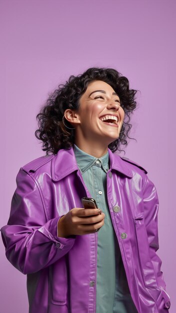 Happy woman with a cellphone and a modern style smiling face