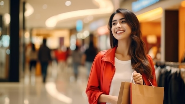 Happy woman with colorful shopping bags