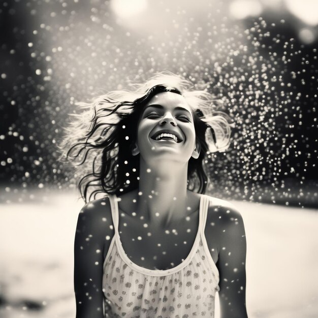 Photo happy woman with white wet hair in a rainforest happy woman with white wet hair in a rainforest