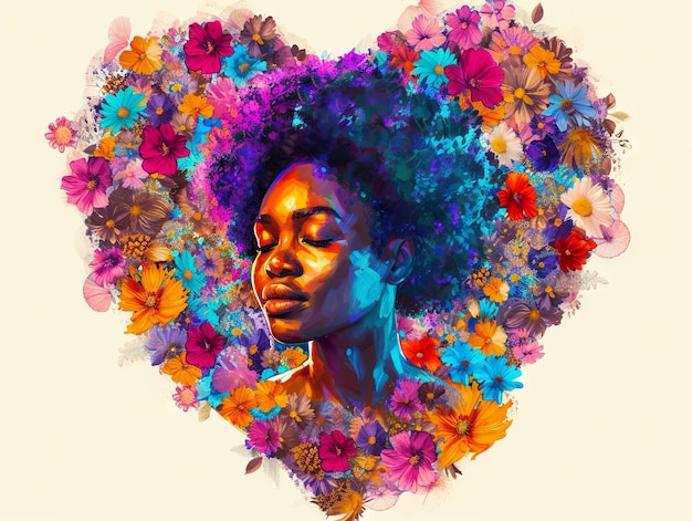 여성의 행복한 날: 꽃으로 만든 마음 안의 여성 초상화