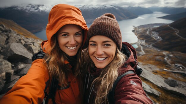 Foto donne felici nelle montagne islanda