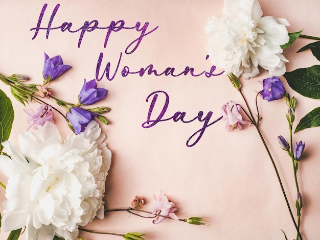 Happy Women's Day. Greeting card with a congratulatory inscription