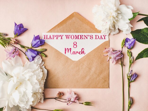 Happy Women's Day. Greeting card with a congratulatory inscription