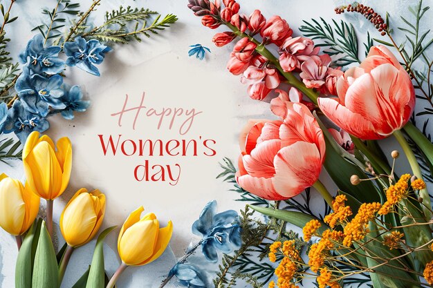 Happy Womens day card with tulips flower