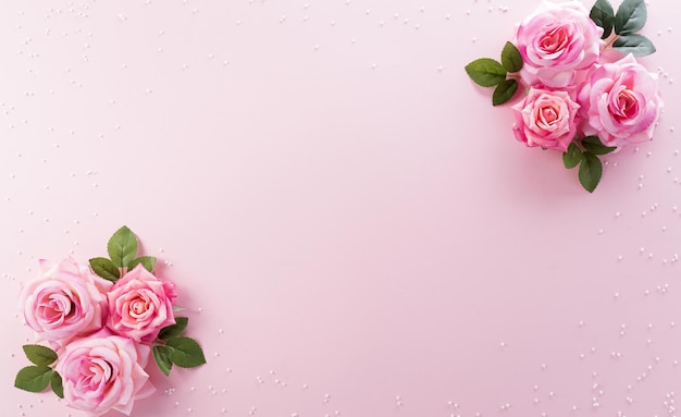 Happy Womens Day decoration concept made from rose flower on pink pastel background