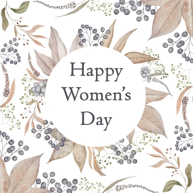 Happy Womens Day geschilderd aquarel delicate en romantische bladeren en bessen Pastel bloemen illustraties perfect voor bruiloft briefkaart maken Diy project close-up witte achtergrond