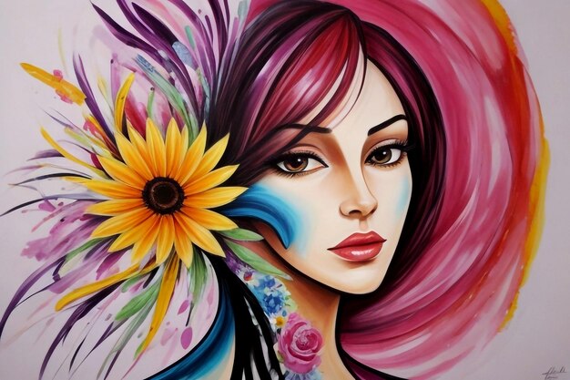 Photo happy womens day girls face with flower