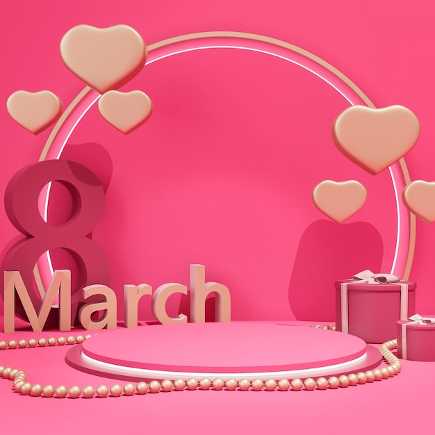 Happy womens day podium mockup in 3d rendering for product showcase