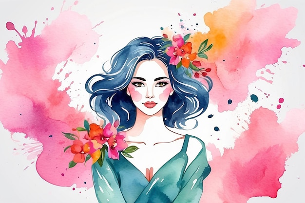 Happy Womens Day Vector Background with Watercolor Art