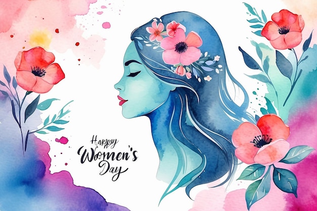 Happy Womens Day Vector Background with Watercolor Art