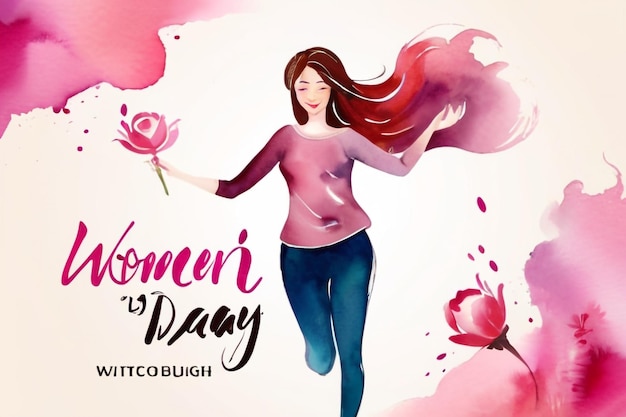 Happy Womens Day Vector Background with Watercolor Art