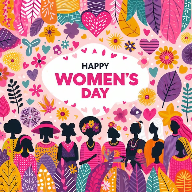 Happy Womens Day wenskaart met florale achtergrond vectorillustratie