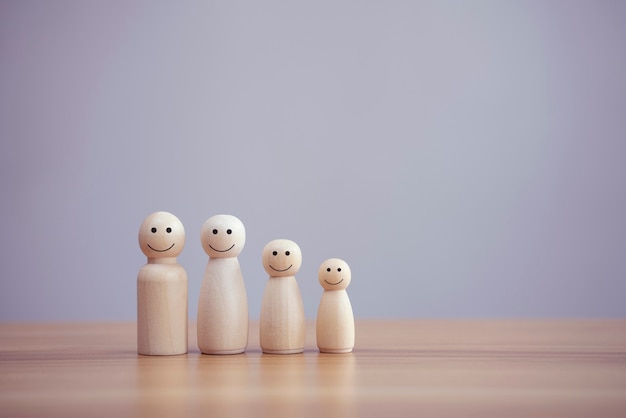 Happy wood family person model a smiley on table background