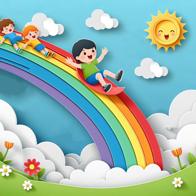 Foto felice giornata mondiale dei bambini illustrazione di bambini piccoli in stile generativo ai.