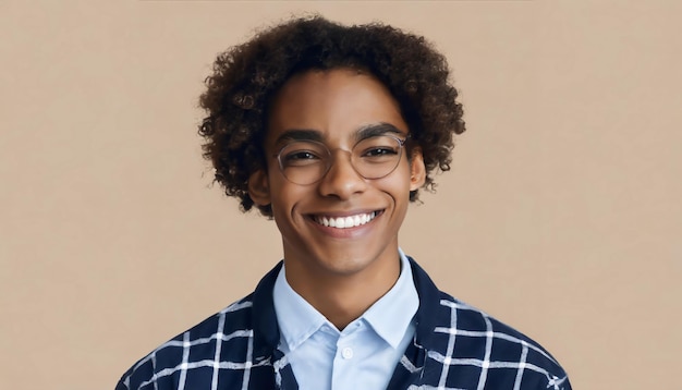 Happy young African American gen z guy winking isolated on beige background