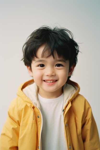 Happy young Asian boy in jacket a child smiling