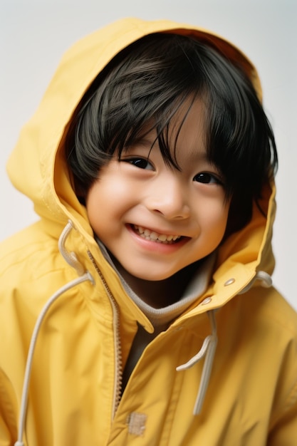 Happy young Asian boy in jacket a child smiling