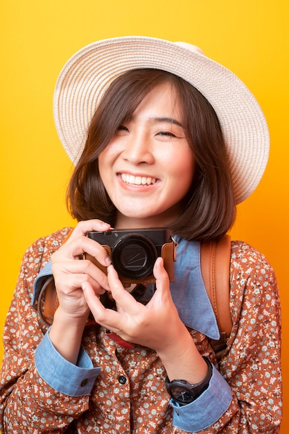 Happy Young Asian tourist woman