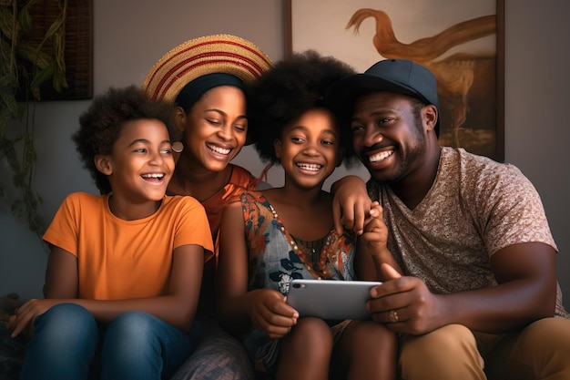 happy young black family spending time together indoors generative ai