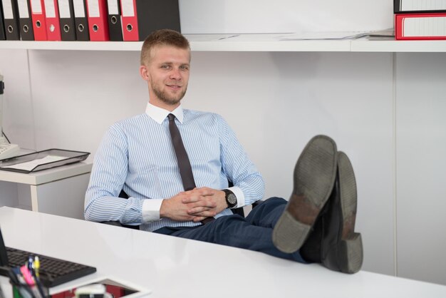 Happy Young Business Man Work In Modern Office On Computer