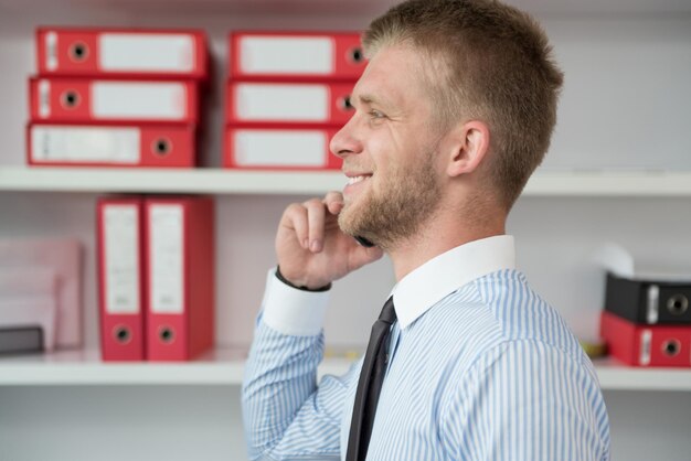 Happy Young Business Man Work In Modern Office On Computer