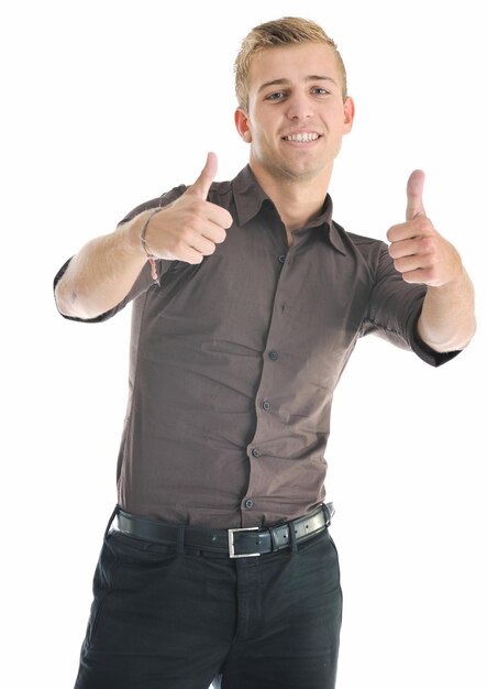 Photo happy young businessman in business suit  portrait isolated on white background