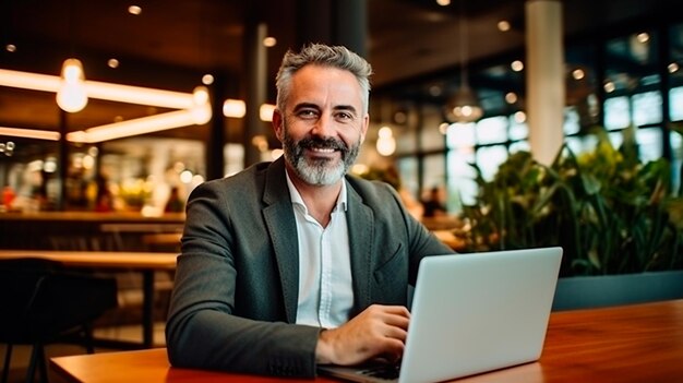 happy young businessman with smile in modern office