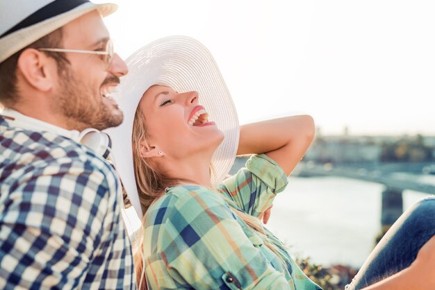 Happy young couple in the city