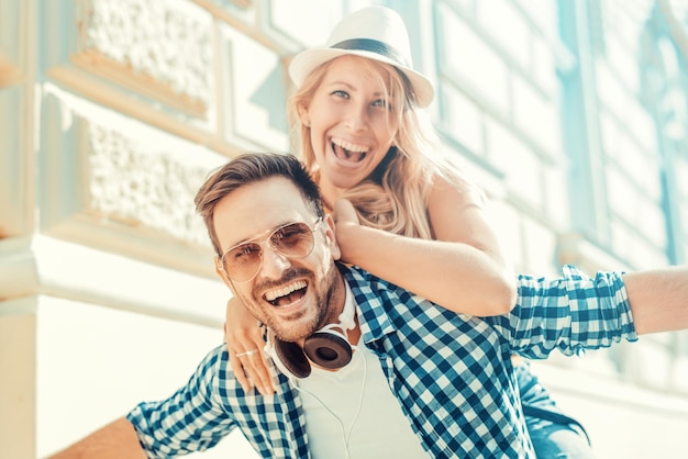 Happy young couple having fun