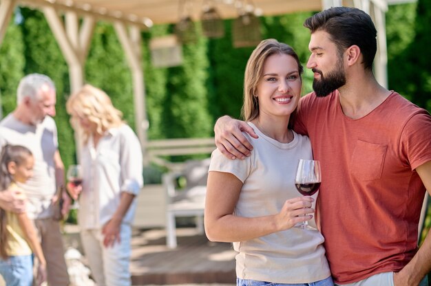 A happy young couple looking positive and enjoyed