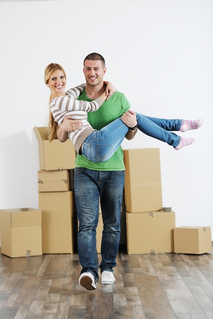 happy Young couple moving in new house