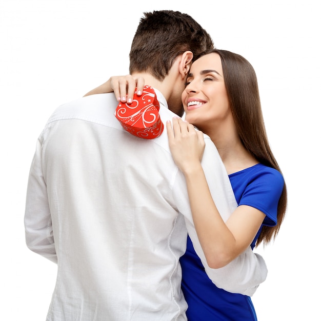 Happy young couple with Valentine's Day present