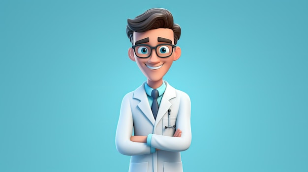 Happy young doctor 3d cartoon illustration happy medicine concept healthcare and assistance