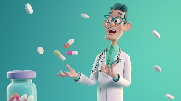 Happy young doctor 3D cartoon illustration