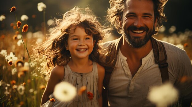 happy young father and son having fun in the park