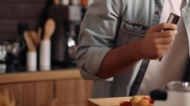 Foto giovane padre felice con piccola figlia che si diverte con utensili da cucina