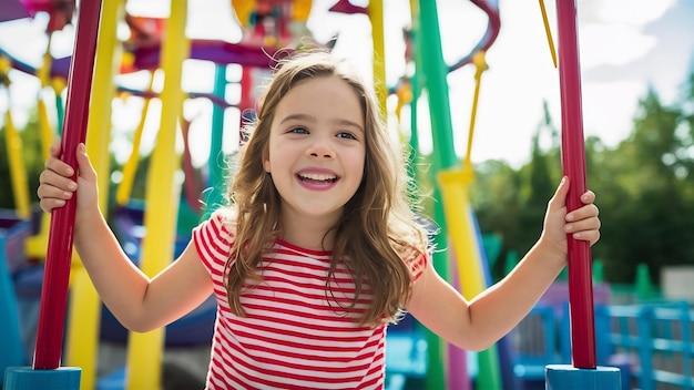 Happy young girl in the amusement park