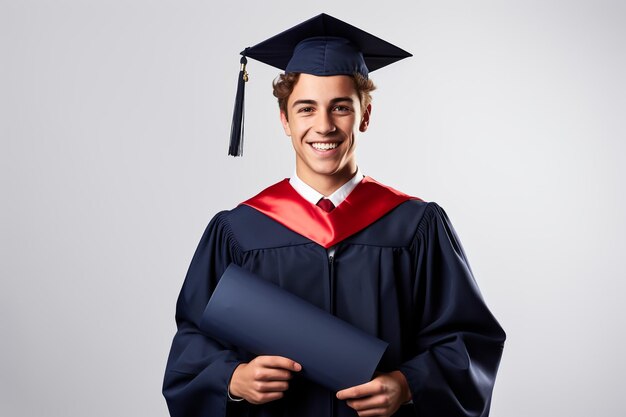 Photo happy young guy with his book graduated the college