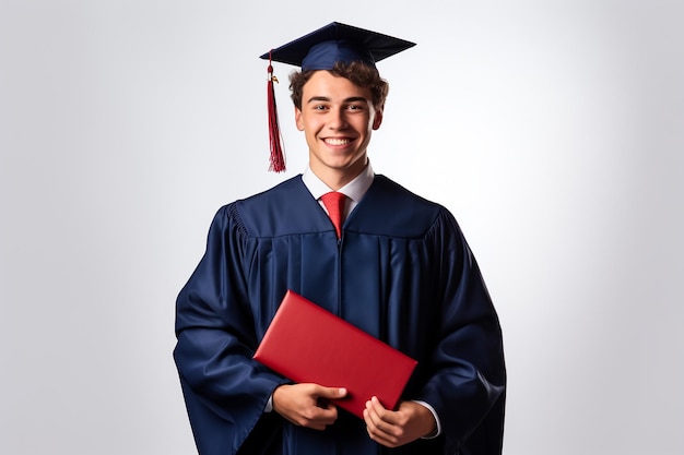 Happy young guy with his book graduated the college