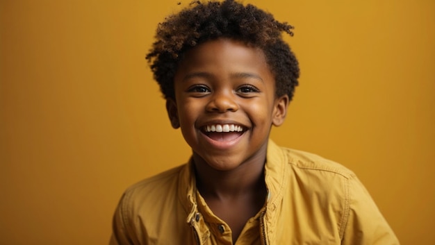 Photo happy young little african american boy has an expression of joyful amazement eyes and mouth wide